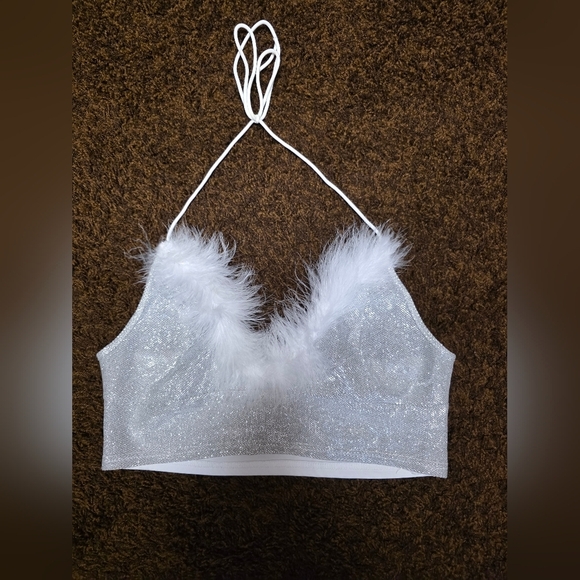 Tops - Elegant White Feather Trim Bralette